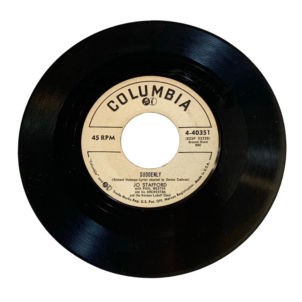 Jo Stafford Teach Me Tonight Suddenly 45 RPM 7" Vinyl Single Columbia 4-40351